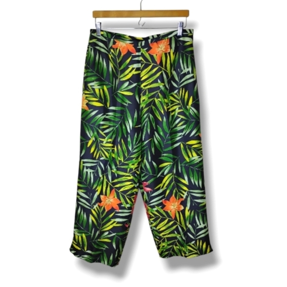 Vintage Silk Club 100% Silk Tropical Print Pants Cropped Resort Cruise Style - Picture 1 of 7